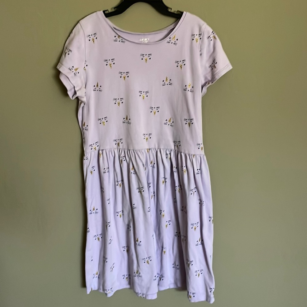 Carters casual dress size 12, lavender with caticorn print.